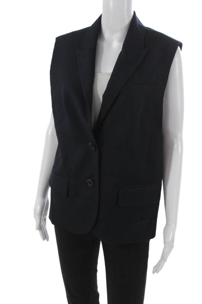 Marissa Webb Womens Basic Jacket Vest Blue Button Polyester Sleeveless Size S