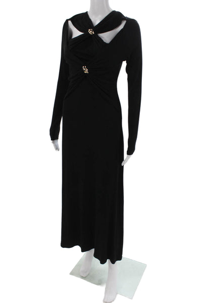 Benaar Women Maxi Dress Black V-Neck Long Sleeve Zip Rayon Size M