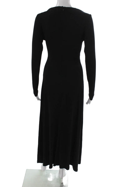 Benaar Women Maxi Dress Black V-Neck Long Sleeve Zip Rayon Size M