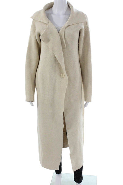 Simplee Apparel Women Overcoat Coatigan Ivory Collared Button Longsleeve Size L