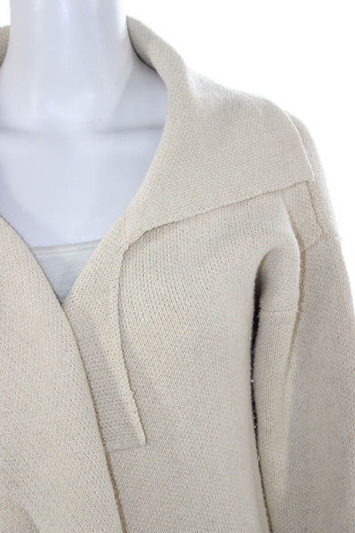 Simplee Apparel Women Overcoat Coatigan Ivory Collared Button Longsleeve Size L
