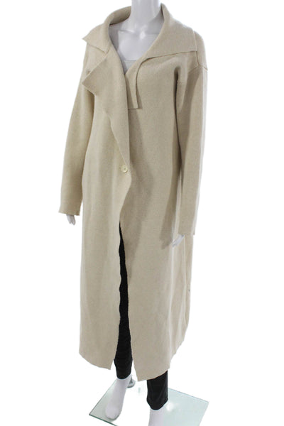 Simplee Apparel Women Overcoat Coatigan Ivory Collared Button Longsleeve Size L