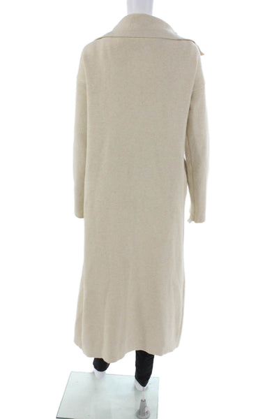 Simplee Apparel Women Overcoat Coatigan Ivory Collared Button Longsleeve Size L