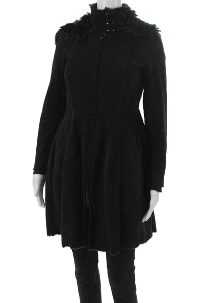 Armani Exchange Women Black Overcoat Zip Closure Polyester Size S