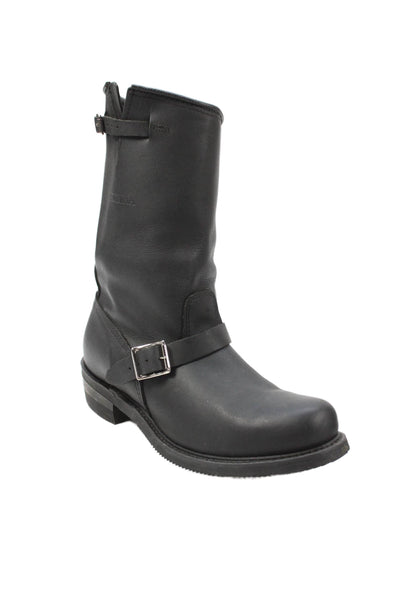 Carolina Women's Round Toe Buckle Mid-Calf Leather Boots Black Size 10