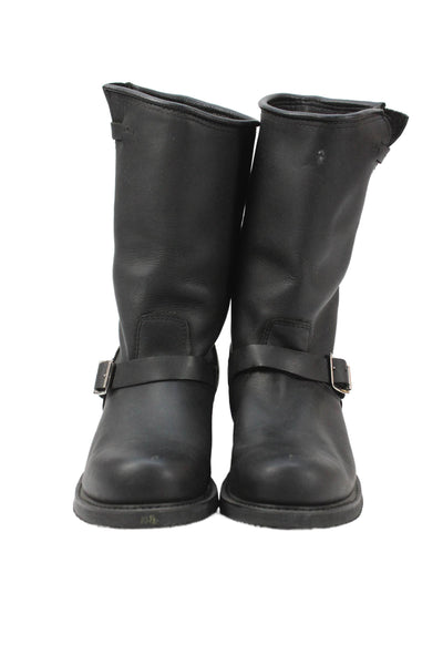 Carolina Women's Round Toe Buckle Mid-Calf Leather Boots Black Size 10