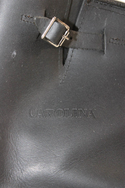 Carolina Women's Round Toe Buckle Mid-Calf Leather Boots Black Size 10