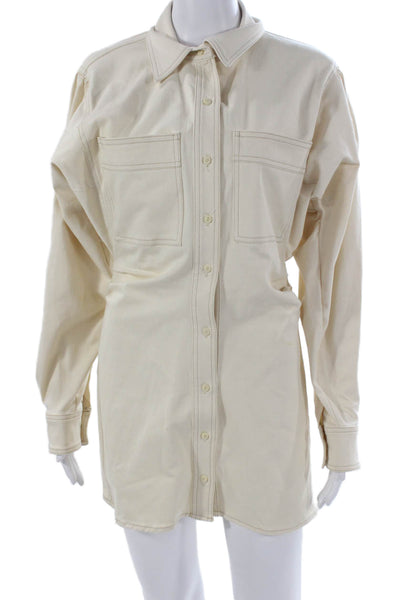 Zara Womens Shirt Dress Ivory Collared Long Sleeve Button Cotton Size S