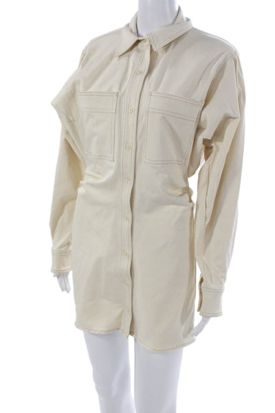 Zara Womens Shirt Dress Ivory Collared Long Sleeve Button Cotton Size S