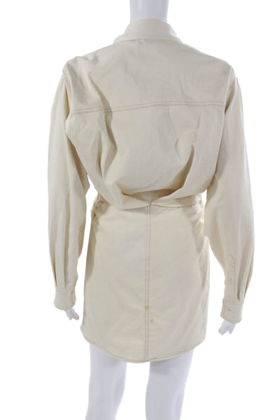 Zara Womens Shirt Dress Ivory Collared Long Sleeve Button Cotton Size S