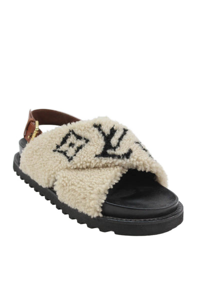 Louis Vuitton Womens Cross Strap Slingbacks Sandals Beige Black Size 39 9