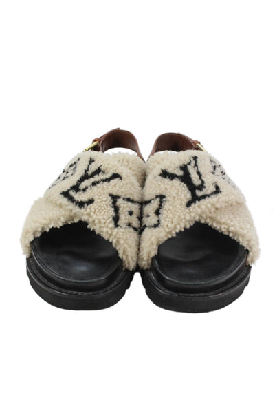Louis Vuitton Womens Cross Strap Slingbacks Sandals Beige Black Size 39 9