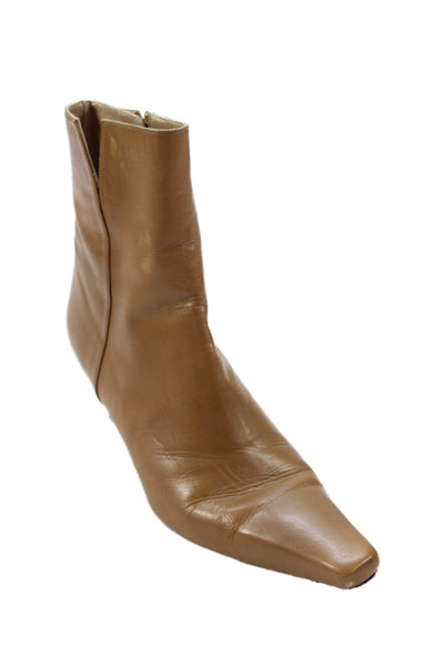 Stuart Weitzman Womens Leather Zippered Heeled Ankle Boots Brown Size 8