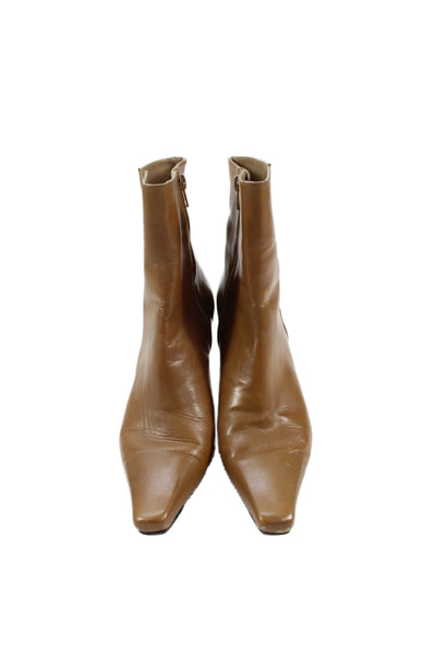 Stuart Weitzman Womens Leather Zippered Heeled Ankle Boots Brown Size 8