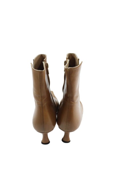 Stuart Weitzman Womens Leather Zippered Heeled Ankle Boots Brown Size 8