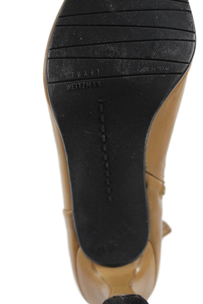 Stuart Weitzman Womens Leather Zippered Heeled Ankle Boots Brown Size 8