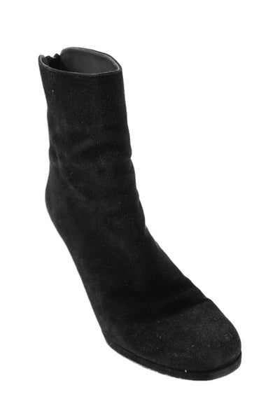Stuart Weitzman Womens Suede Zip Round Toe Heeled Boots Black Size 8