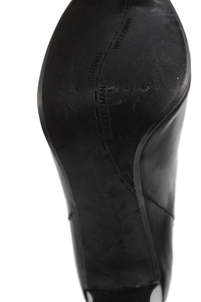 Stuart Weitzman Womens Leather Round Toe High Heeled Boots Black Size 8