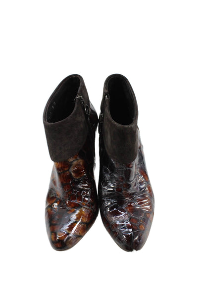 Donald J Pliner Womens Embossed Leather Zip Ankle Boots Brown Size 8