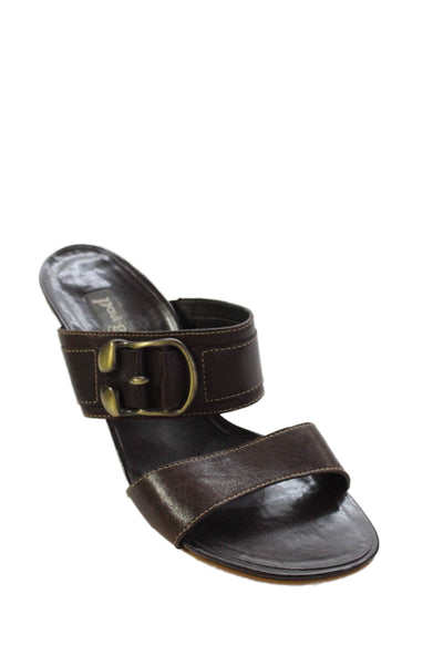 Paul Green Womens Leather Buckle Detail Slip On Block Heels Shoes Brown Size 5
