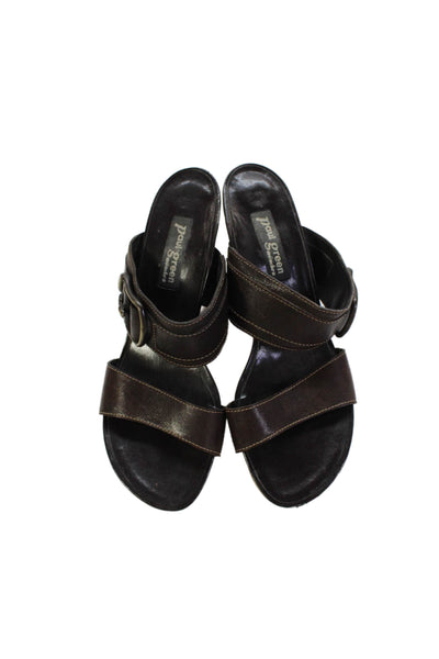 Paul Green Womens Leather Buckle Detail Slip On Block Heels Shoes Brown Size 5