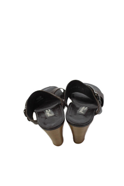 Paul Green Womens Leather Buckle Detail Slip On Block Heels Shoes Brown Size 5