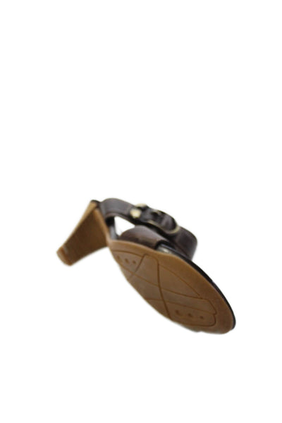 Paul Green Womens Leather Buckle Detail Slip On Block Heels Shoes Brown Size 5
