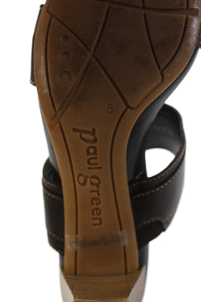 Paul Green Womens Leather Buckle Detail Slip On Block Heels Shoes Brown Size 5