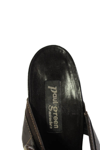 Paul Green Womens Leather Buckle Detail Slip On Block Heels Shoes Brown Size 5