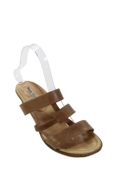 Paul Green Womens Leather Open Toe Slip On Sandals Heels Shoes Brown Size 5.5