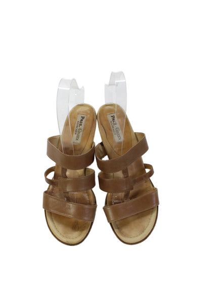 Paul Green Womens Leather Open Toe Slip On Sandals Heels Shoes Brown Size 5.5