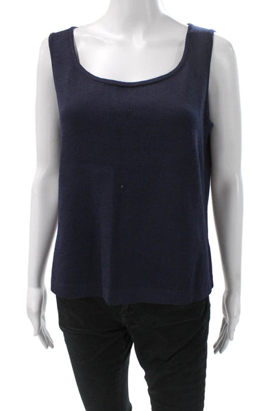 St. John Caviar Women Basic Blue Sleeveless Scoop Neck Tank Wool Rayon Size M