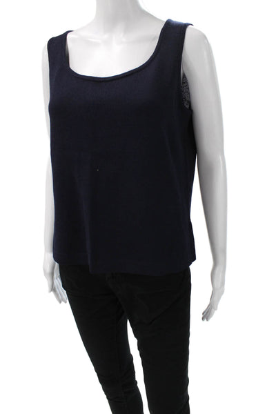 St. John Caviar Women Basic Blue Sleeveless Scoop Neck Tank Wool Rayon Size M