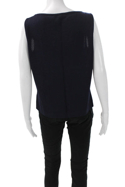 St. John Caviar Women Basic Blue Sleeveless Scoop Neck Tank Wool Rayon Size M