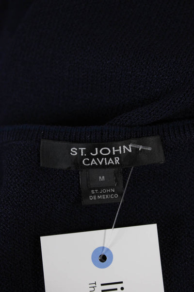 St. John Caviar Women Basic Blue Sleeveless Scoop Neck Tank Wool Rayon Size M