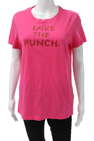Kate Spade New York Women Pink Cotton Crew Neck Short Sleeve T-Shirt Size XL