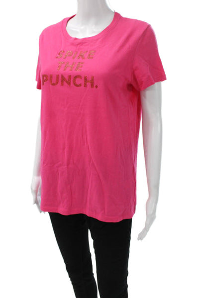 Kate Spade New York Women Pink Cotton Crew Neck Short Sleeve T-Shirt Size XL