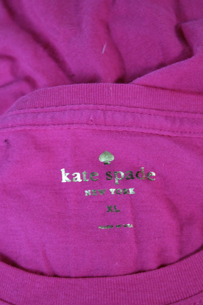 Kate Spade New York Women Pink Cotton Crew Neck Short Sleeve T-Shirt Size XL