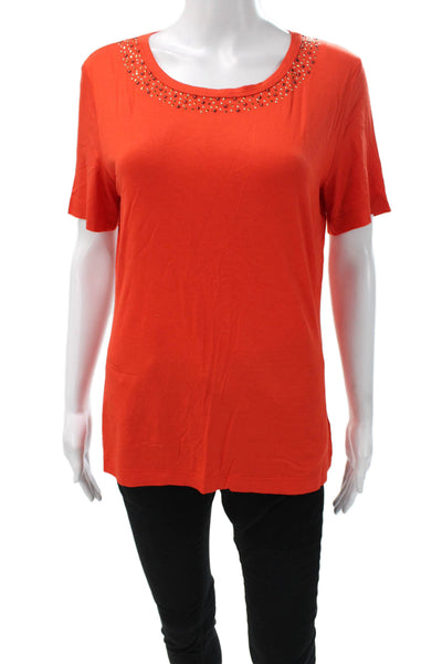 St. John Women Orange Scoop Neck Short Sleeve Basic Tee Size M