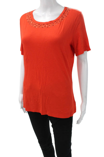 St. John Women Orange Scoop Neck Short Sleeve Basic Tee Size M