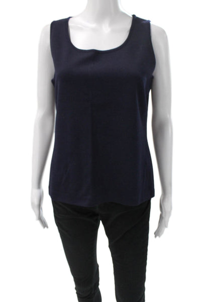 St. John Women Basic Sleeveless Scoop Neck Tank Blue Wool Blend Size M