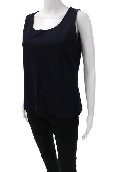 St. John Women Basic Sleeveless Scoop Neck Tank Blue Wool Blend Size M