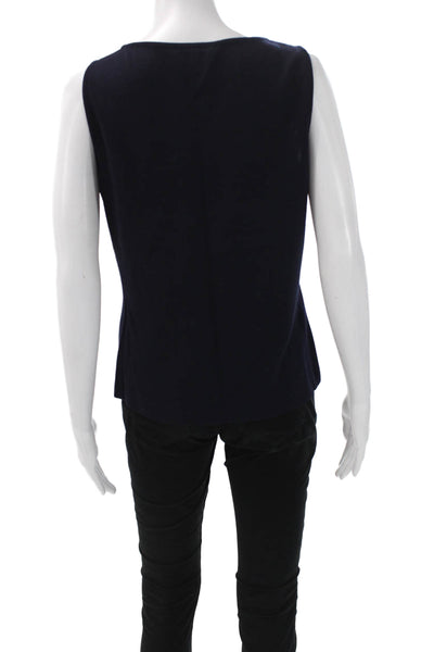 St. John Women Basic Sleeveless Scoop Neck Tank Blue Wool Blend Size M