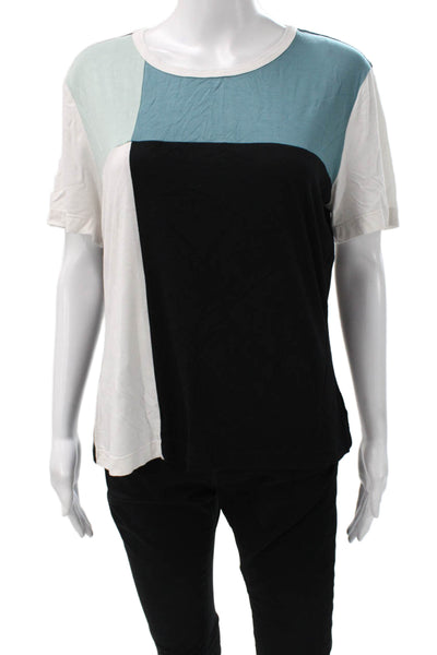 St. John Women Basic T-Shirt Multicolor Colorblock Viscose Short Sleeve Size L