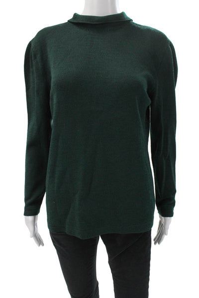 St John Sport Marie Gray Women Pullover Green Mock Neck Long Sleeve Size M