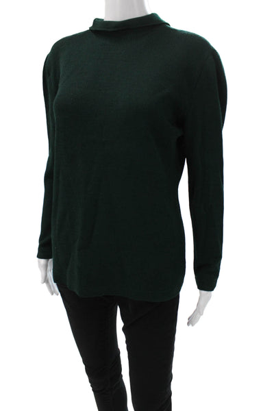 St John Sport Marie Gray Women Pullover Green Mock Neck Long Sleeve Size M