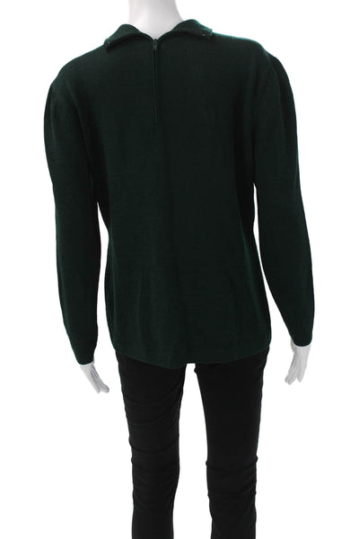 St John Sport Marie Gray Women Pullover Green Mock Neck Long Sleeve Size M