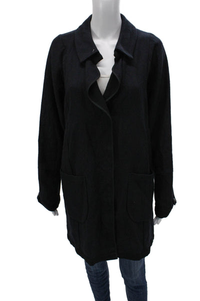 Babette Womens Black Button Overcoat Wool Linen Viscose Blend Size M