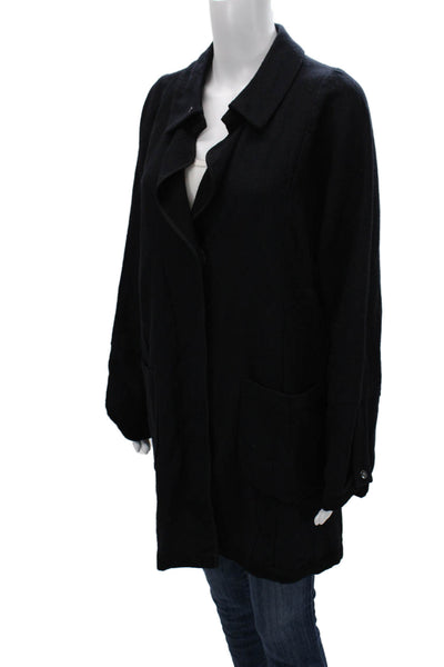 Babette Womens Black Button Overcoat Wool Linen Viscose Blend Size M