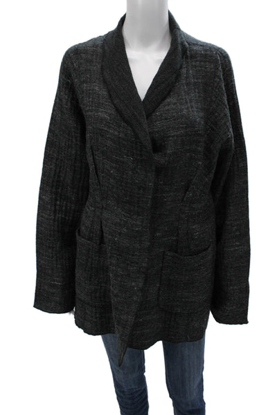 Babette Womens Basic Jacket Gray Button Long Sleeve Wool Blend Size M